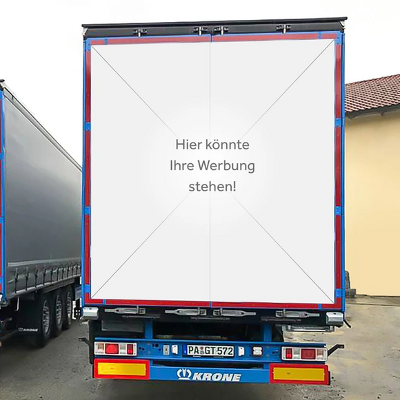 LKW von hinten zur Veranschaulichung der buchbaren Werbeflächen